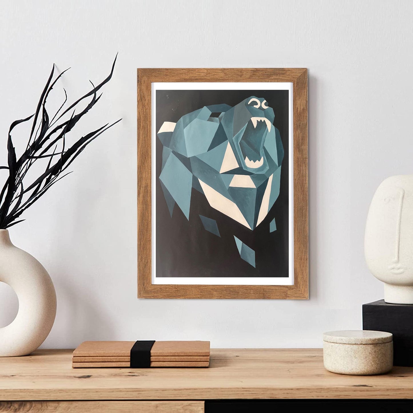 Geometric Blue Bear - Original Acrylic on Canvas Painting