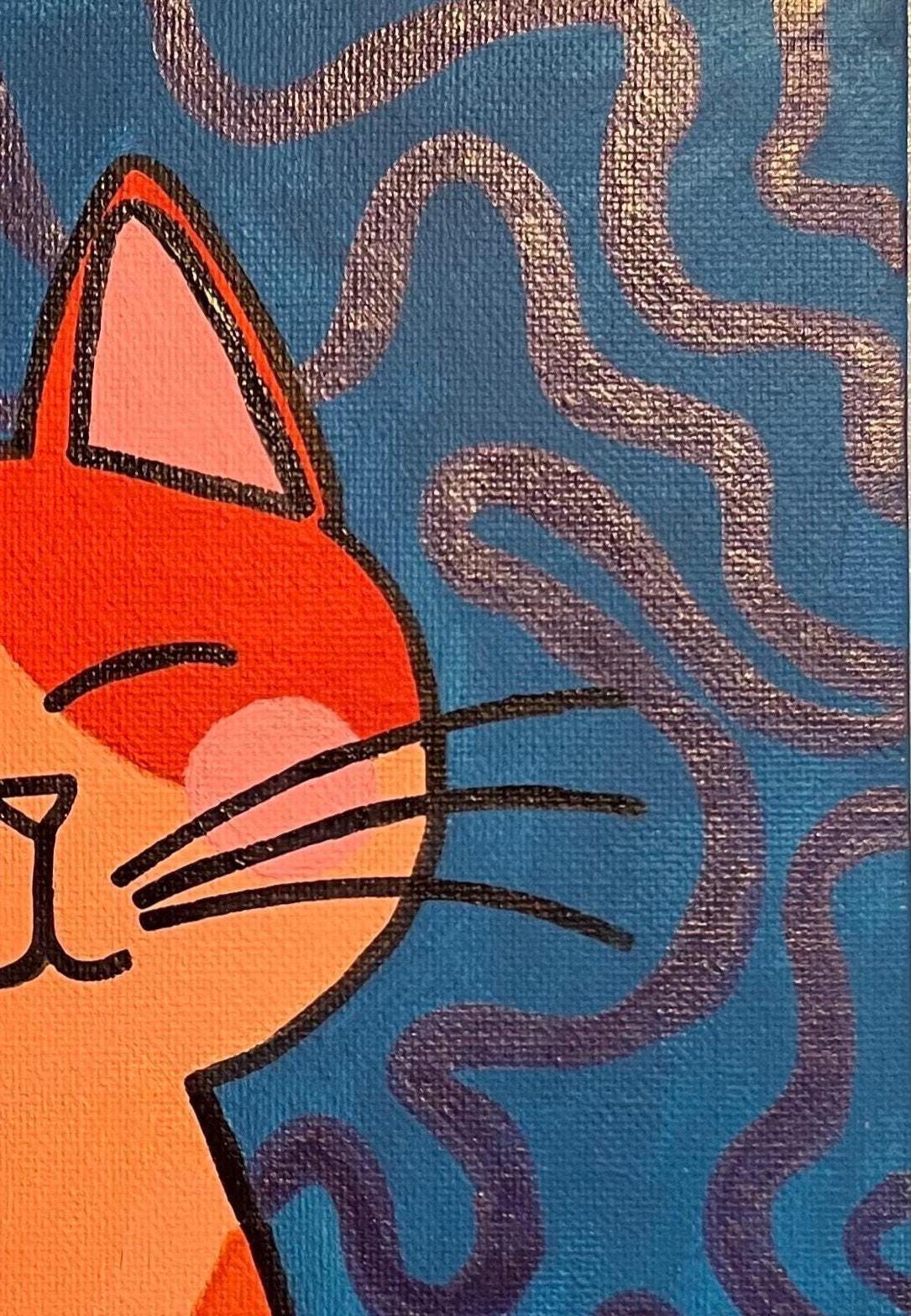 Pink Cat - Original Acrylic on Canvas Painting