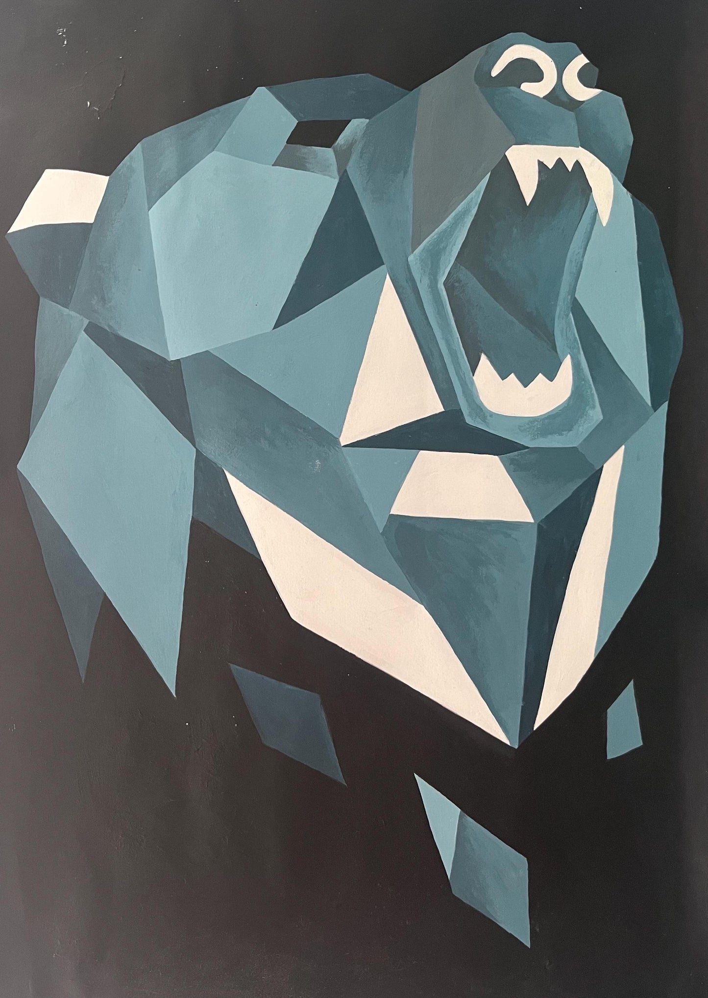 Geometric Blue Bear - Original Acrylic on Canvas Painting