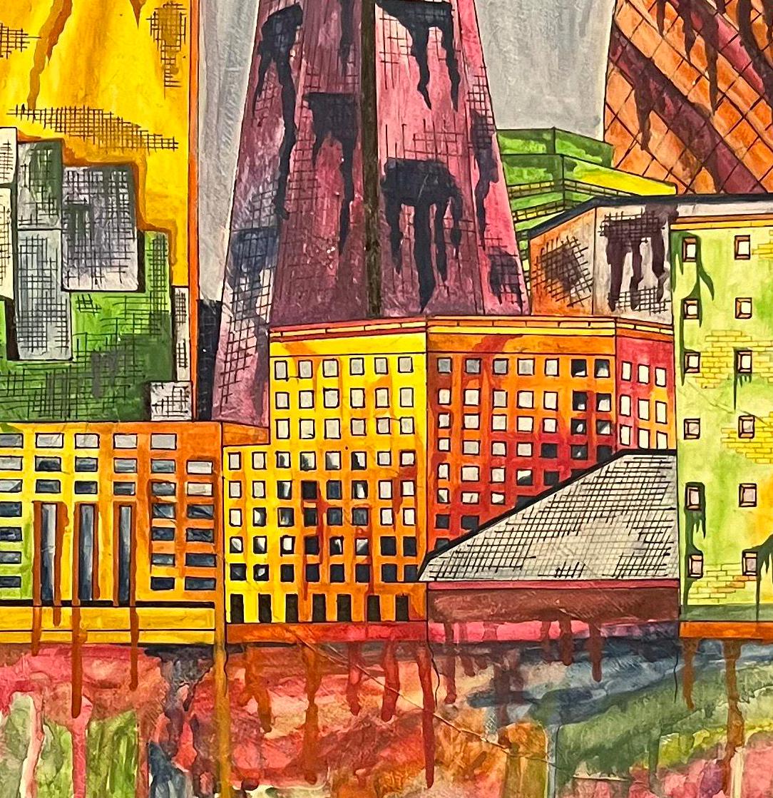 London Skyline Drip Style - Original Acrylic/Watercolour on Canvas Painting