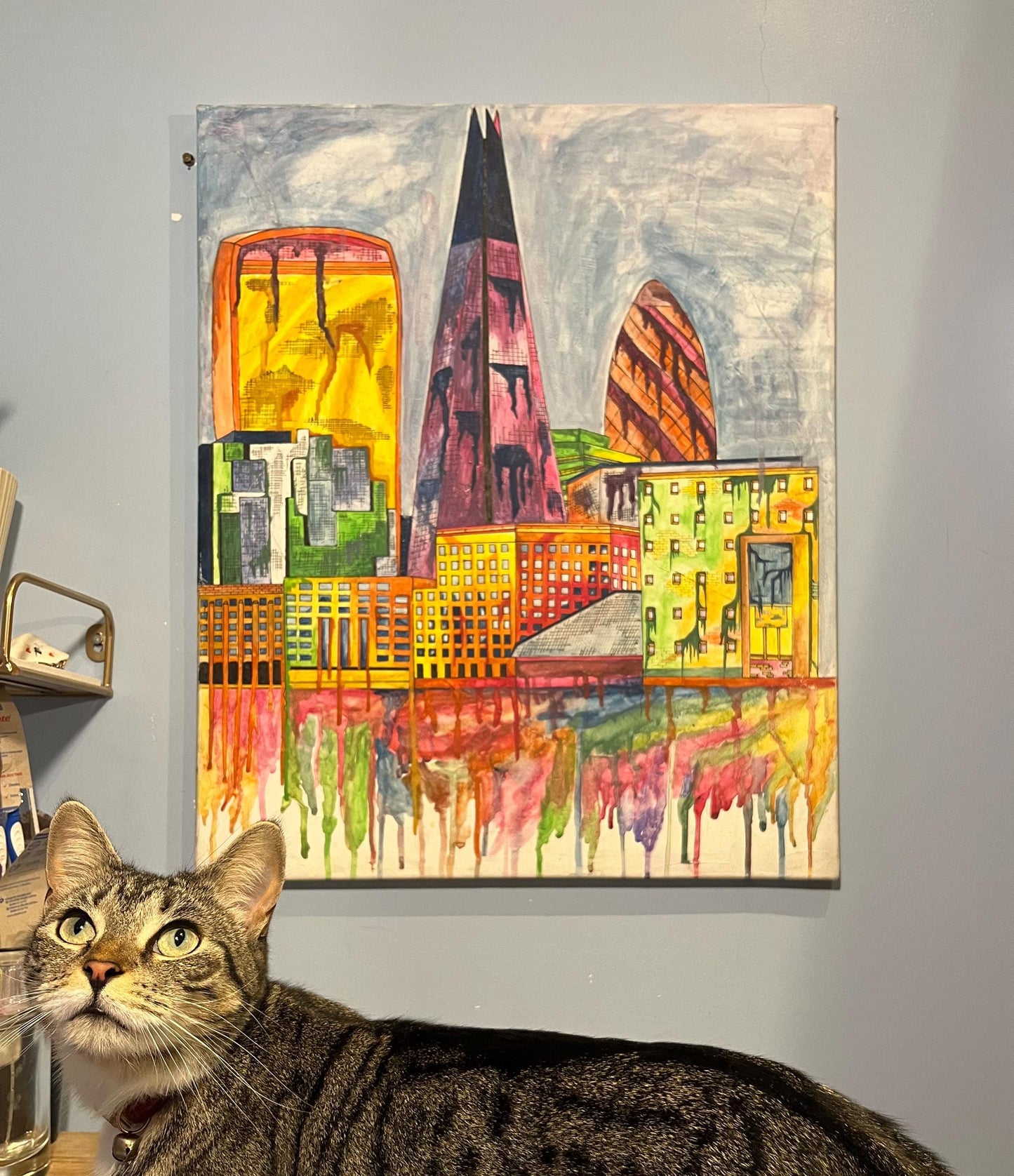 London Skyline Drip Style - Original Acrylic/Watercolour on Canvas Painting