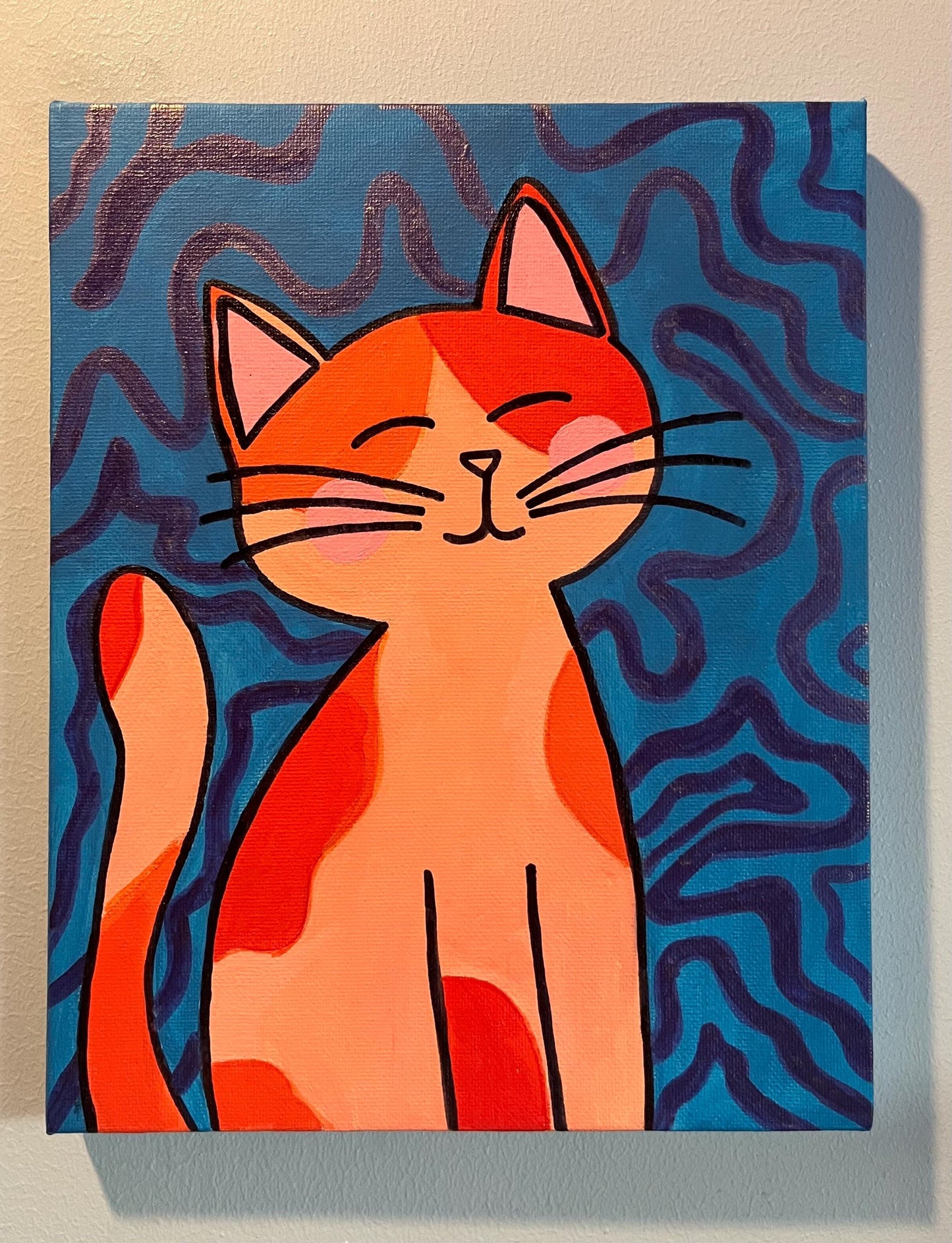 Pink Cat - Original Acrylic on Canvas Painting