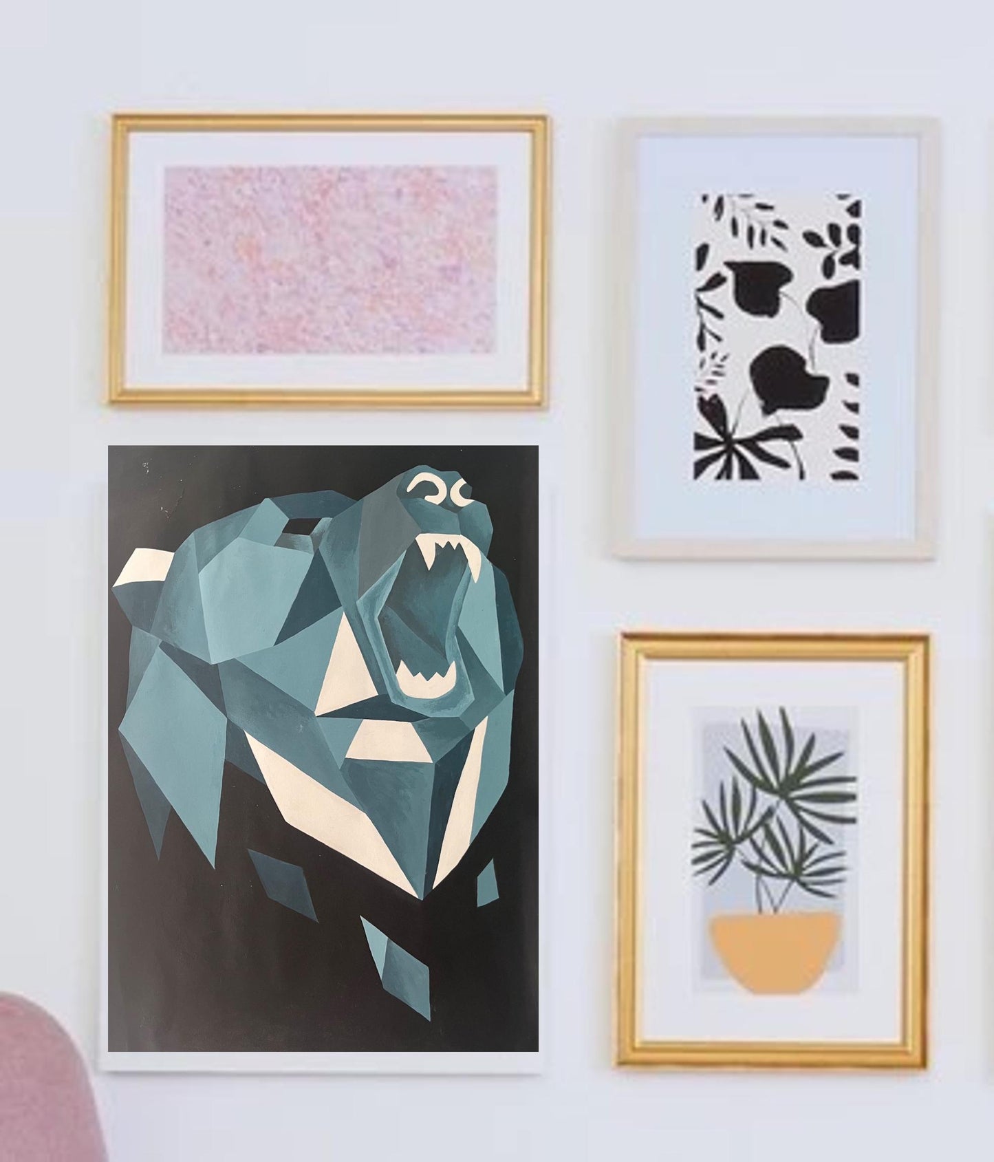 Geometric Blue Bear - Original Acrylic on Canvas Painting