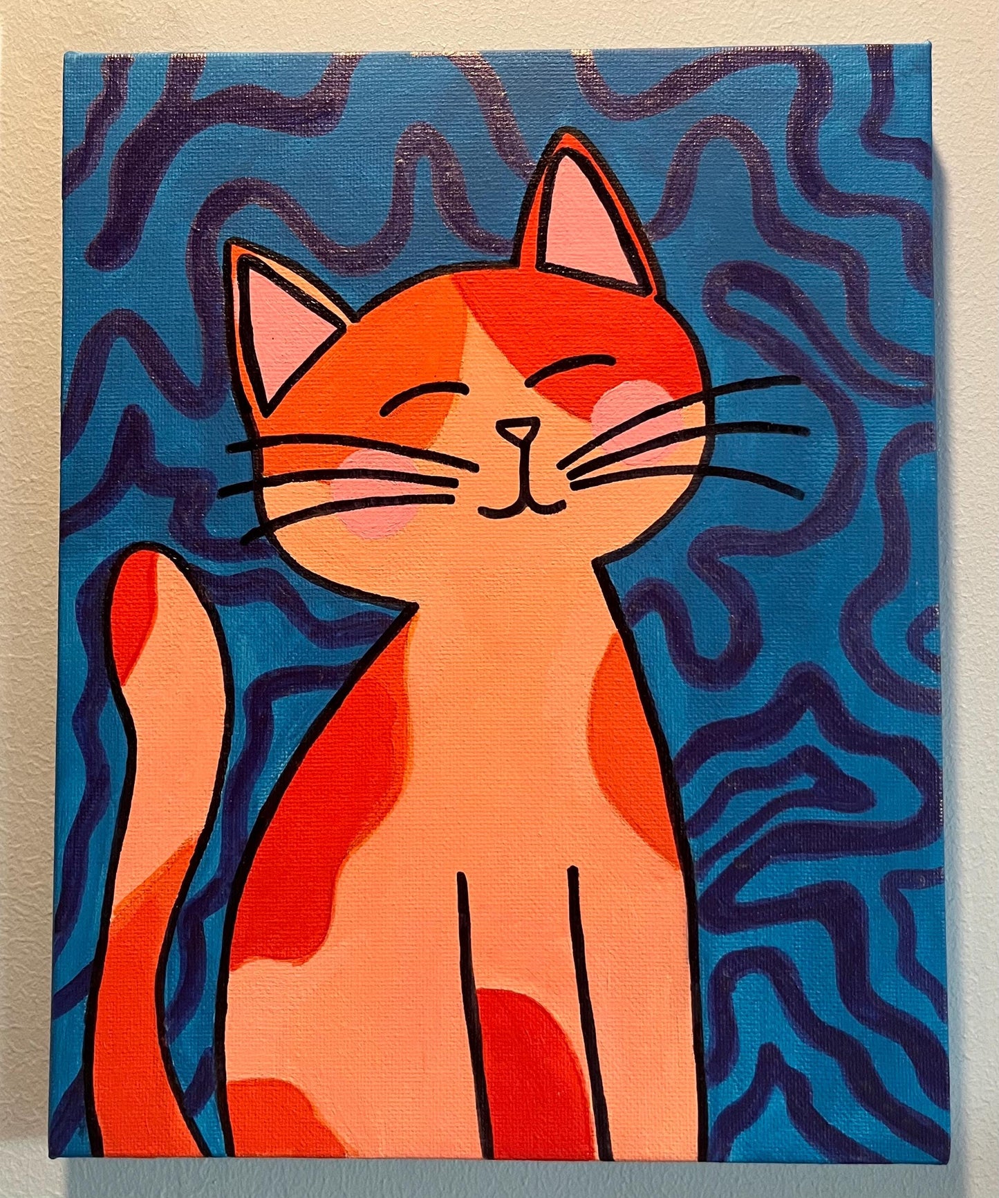 Pink Cat - Original Acrylic on Canvas Painting