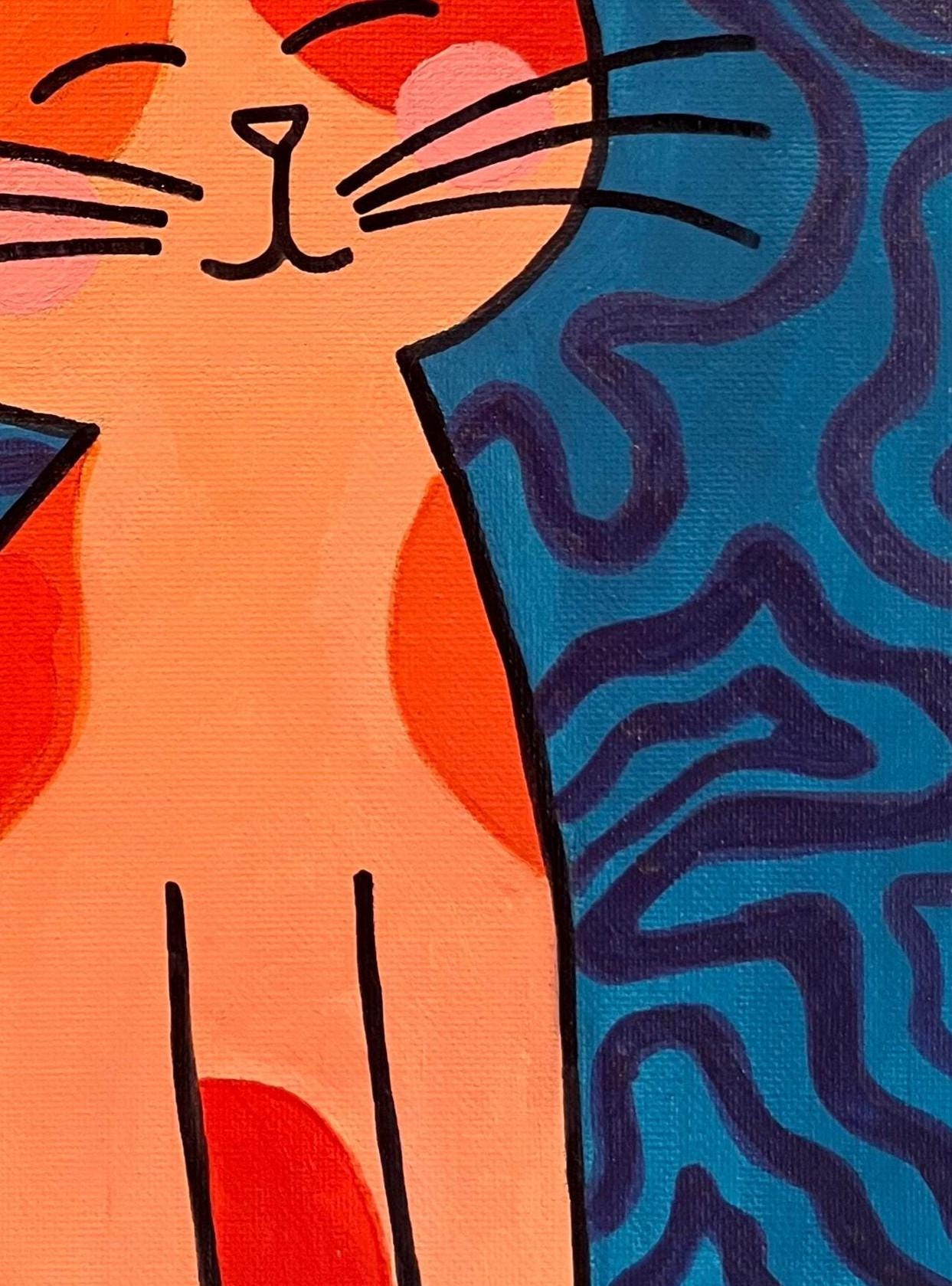 Pink Cat - Original Acrylic on Canvas Painting