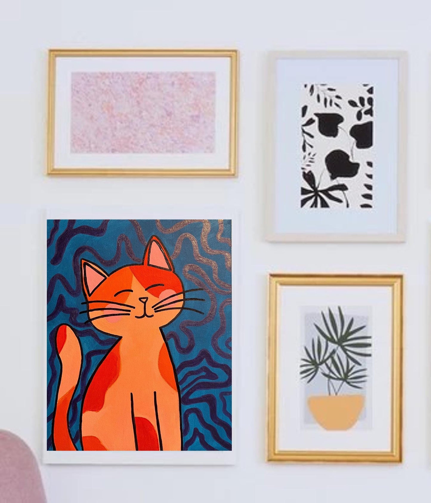 Pink Cat - Original Acrylic on Canvas Painting