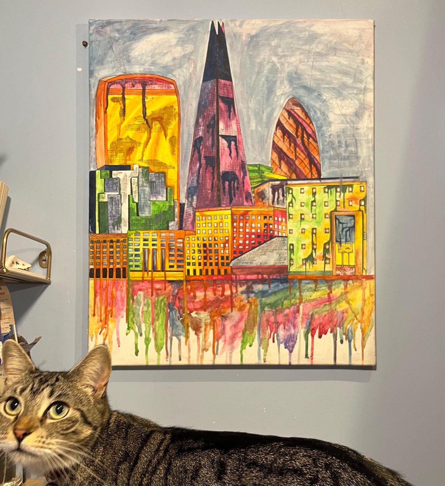 London Skyline Drip Style - Original Acrylic/Watercolour on Canvas Painting
