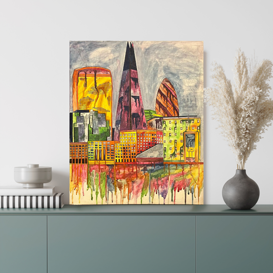 London Skyline Drip Style - Original Acrylic/Watercolour on Canvas Painting